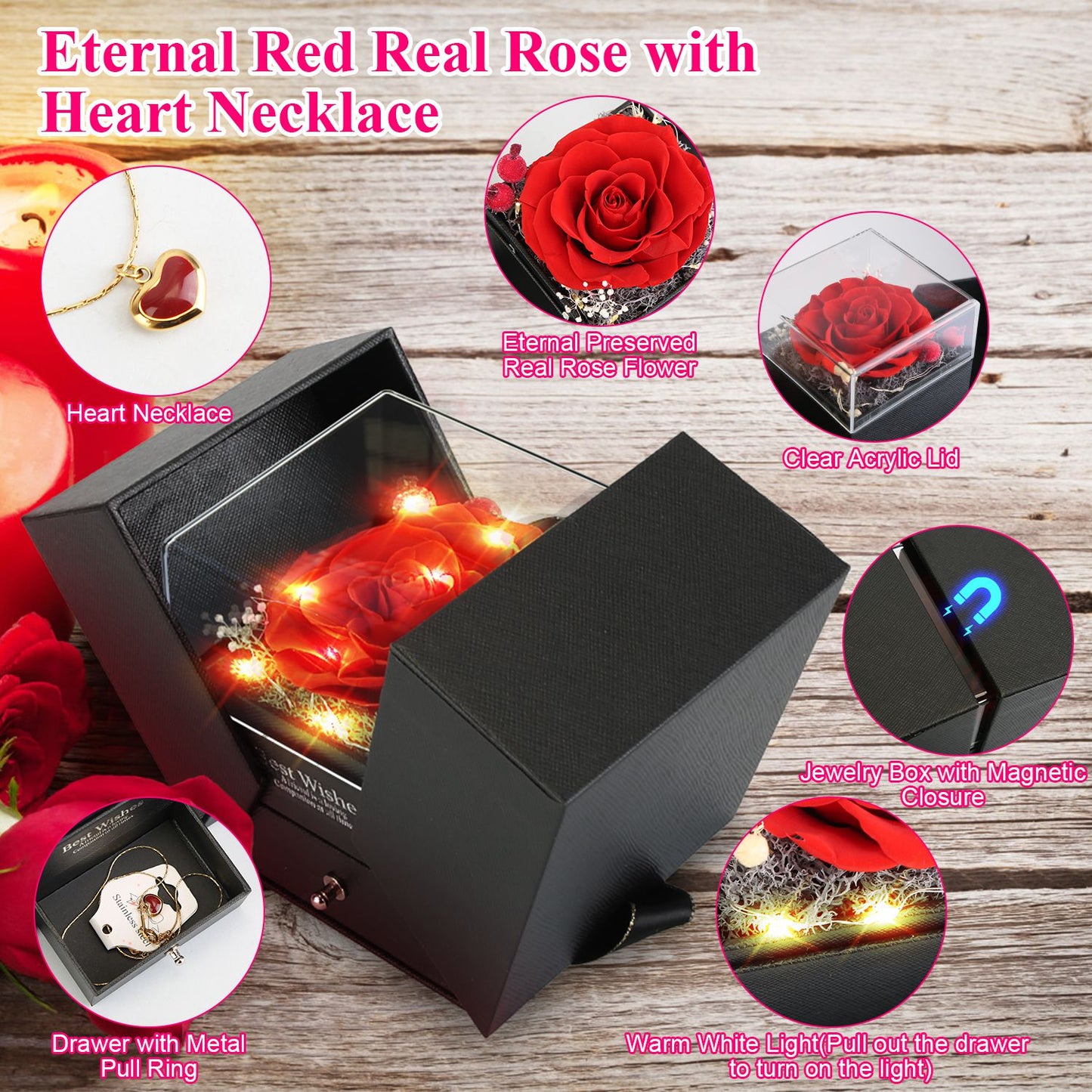 Eternal Rose Heart Necklace – Premium Valentine Gift Box
