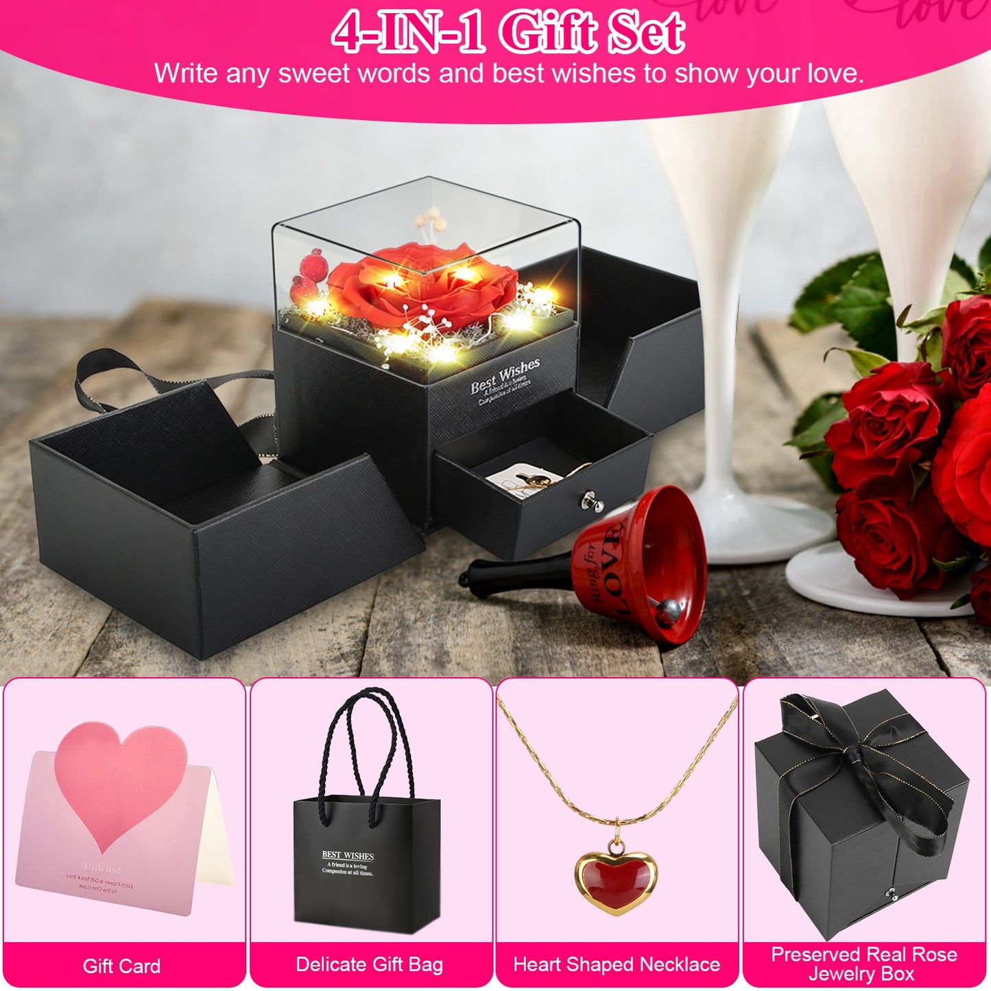 Eternal Rose Heart Necklace – Premium Valentine Gift Box